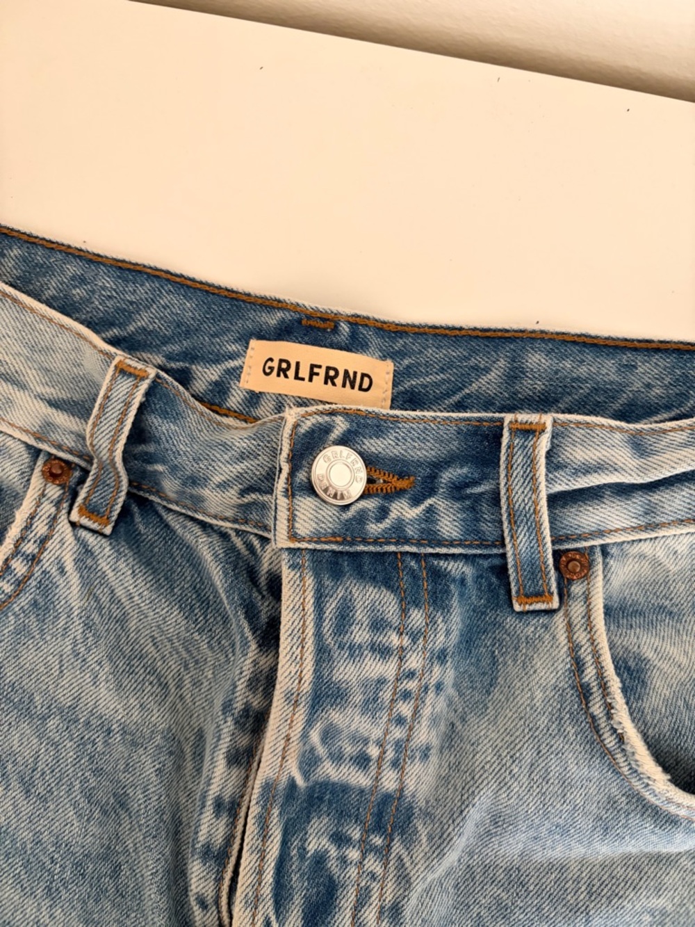 GRLFRND Light Blue Distressed High-Rise Denim Shorts - Picture 2 of 4